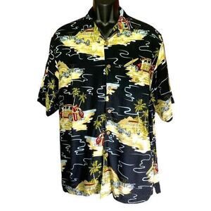 VTG‎ Thumbs Up Sportswear 100% Rayon Black Shirt Surfer Beach Size Large